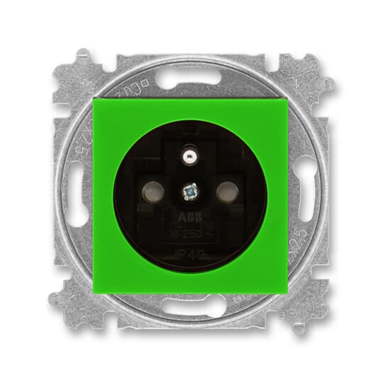 5519H-A02357 67  Zásuvka jednonásobná s ochranným kolíkem, s clonkami, zelená / kouřová černá